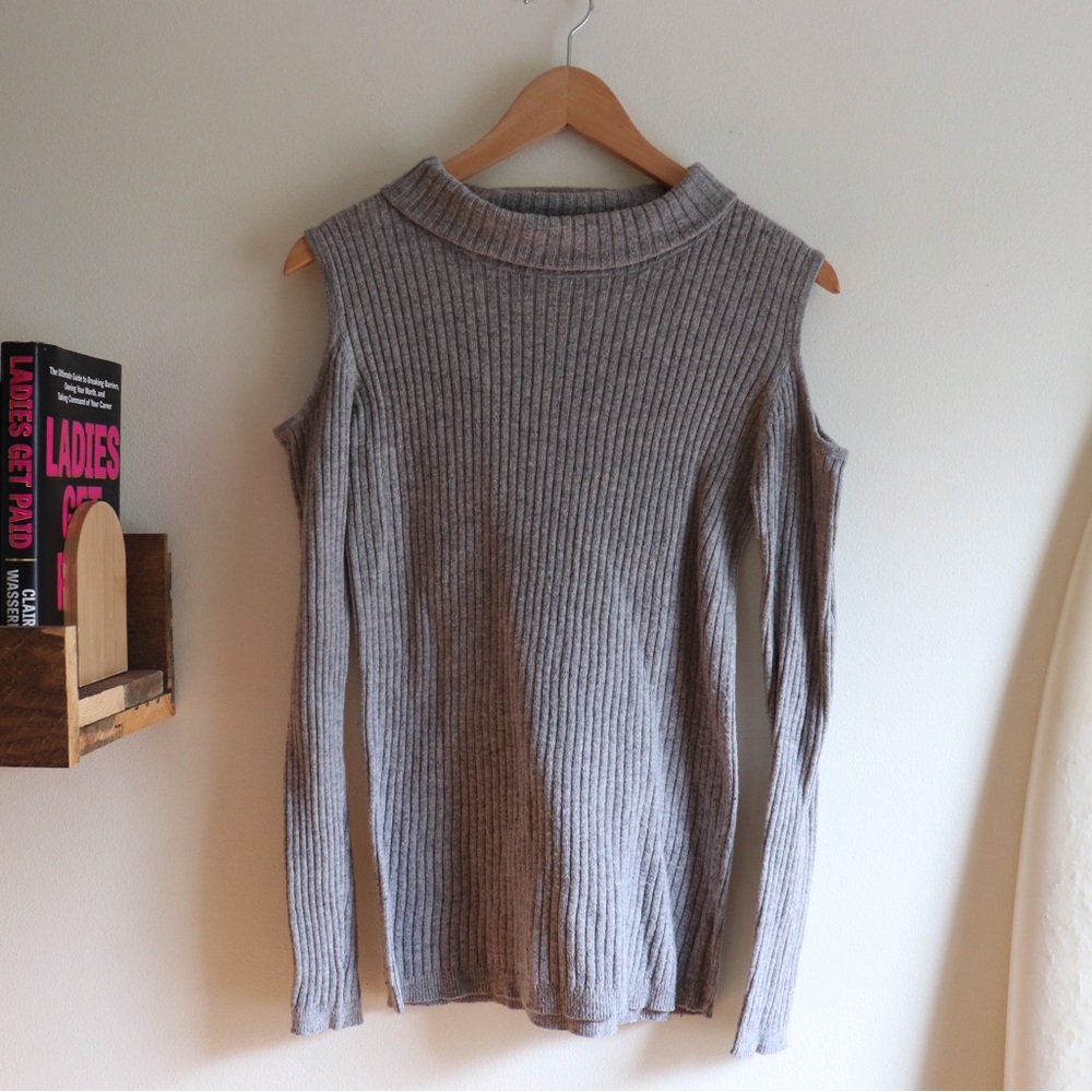 atmosphere grey turtleneck cut out long sleeve sweater